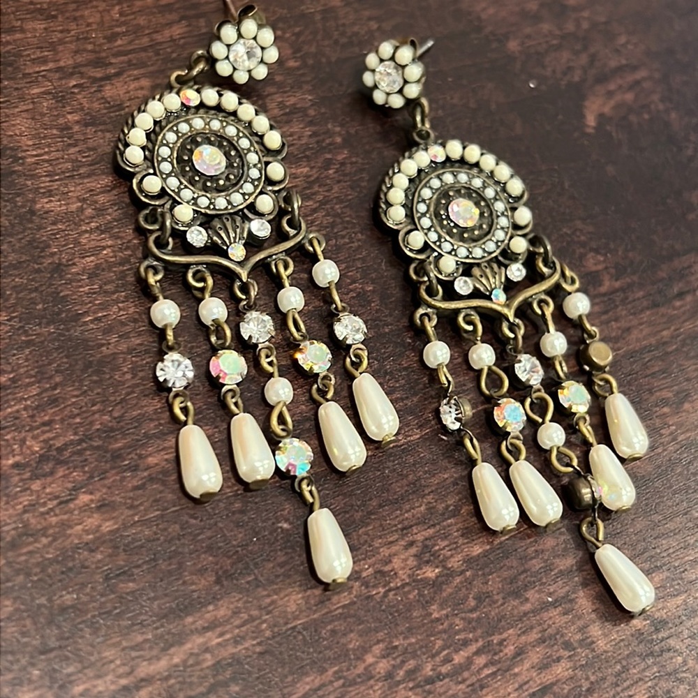 Faux Pearl and rhinestone earrings